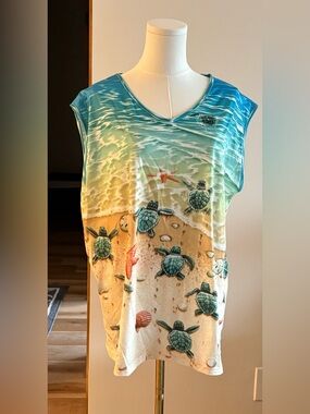 Ocean life tank top soft stretchy casual top turtles ocean beach vacation artsy